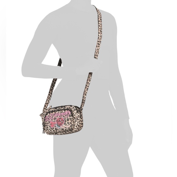 Ed Hardy Leopard Crossbody with Pink Rose & Heart Graphic - Picture 5 of 10